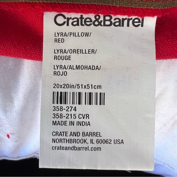 Crate & Barrel Lyra Red Velvet Textured Accent Pillow Set 20 x 20 Down Insert - Picture 8 of 9